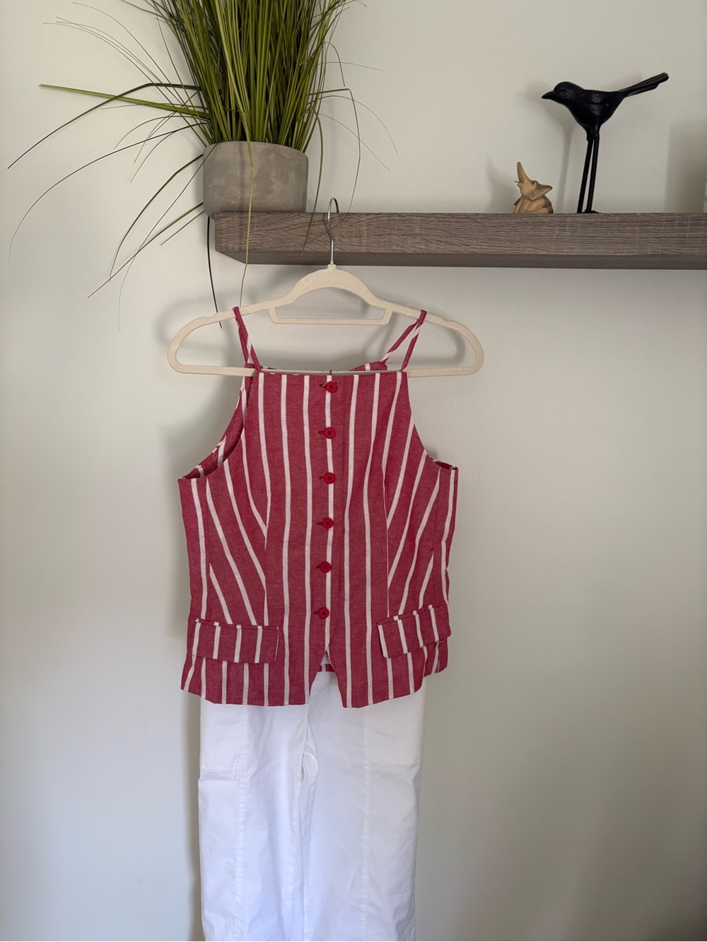 Red Striped Button-Front Tank Top new